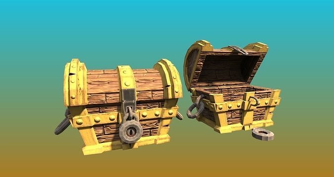 Cartoon Pirate Chest Game Ready Low-poly 3D model