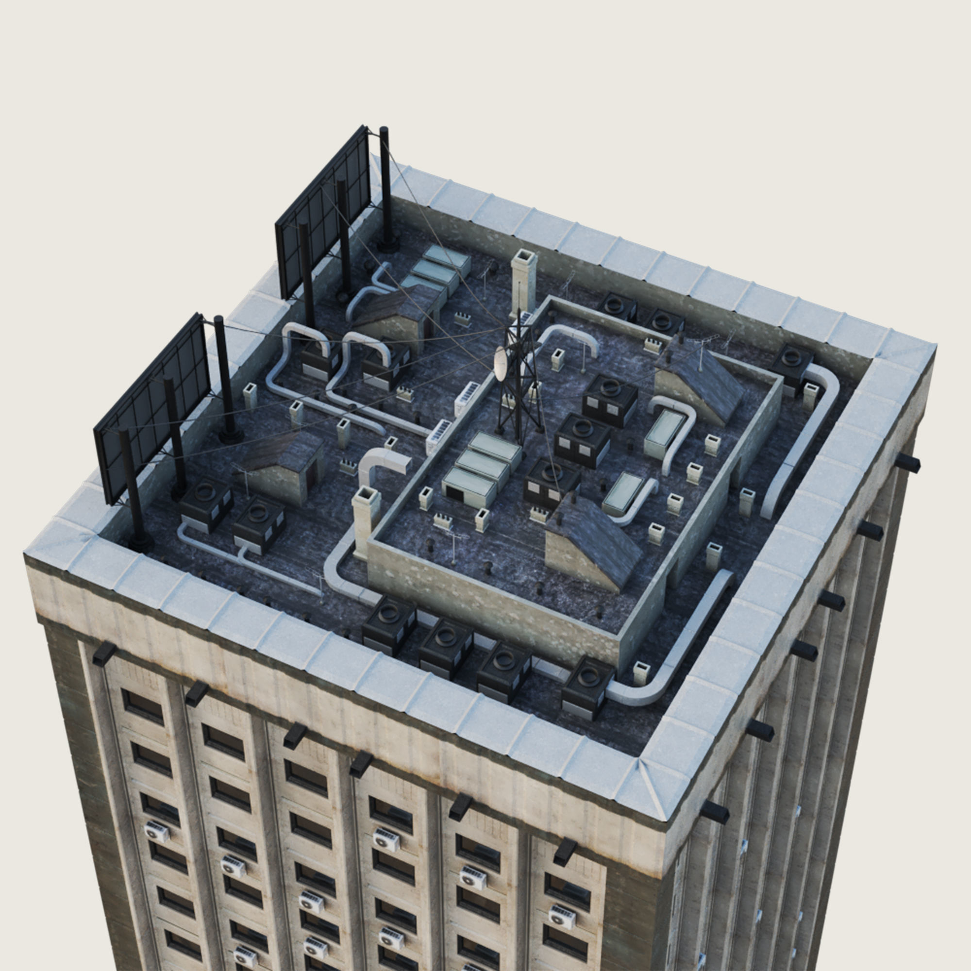 Building Skyscraper City Town Downtown Office Space Work Street Low-poly 3D model_3