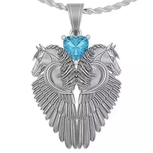 Horse Heart And wings pendant Silver Gold  Print spartiate