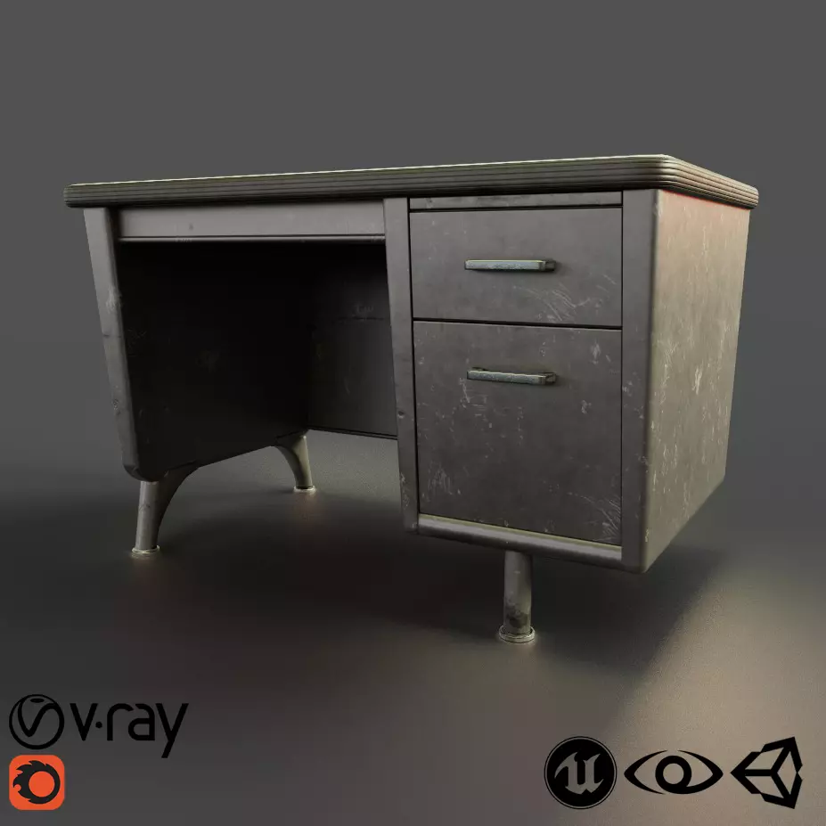 Old Retro Metal Table Low-poly 3D model_0
