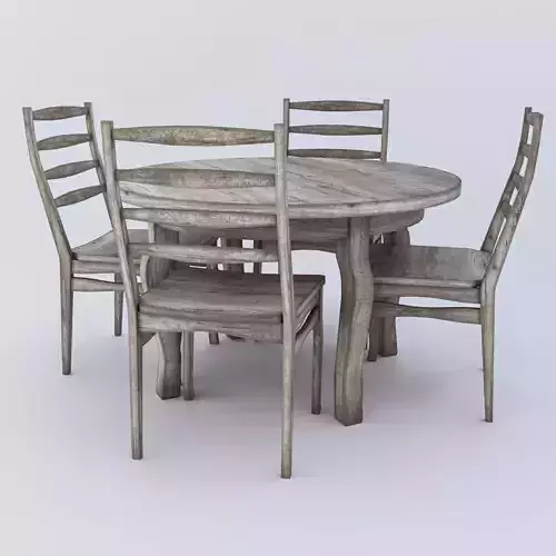 Round table and Chairs - aged wood
