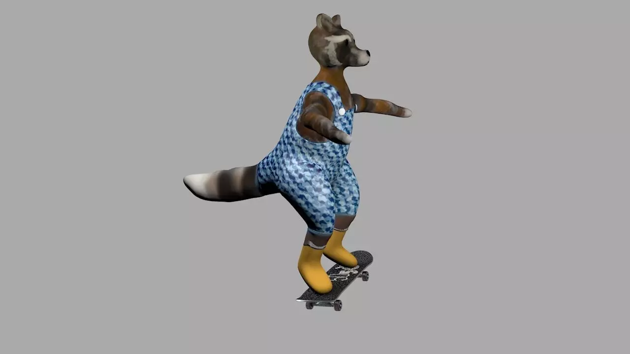 raccoon on a skateboard 3D model_0