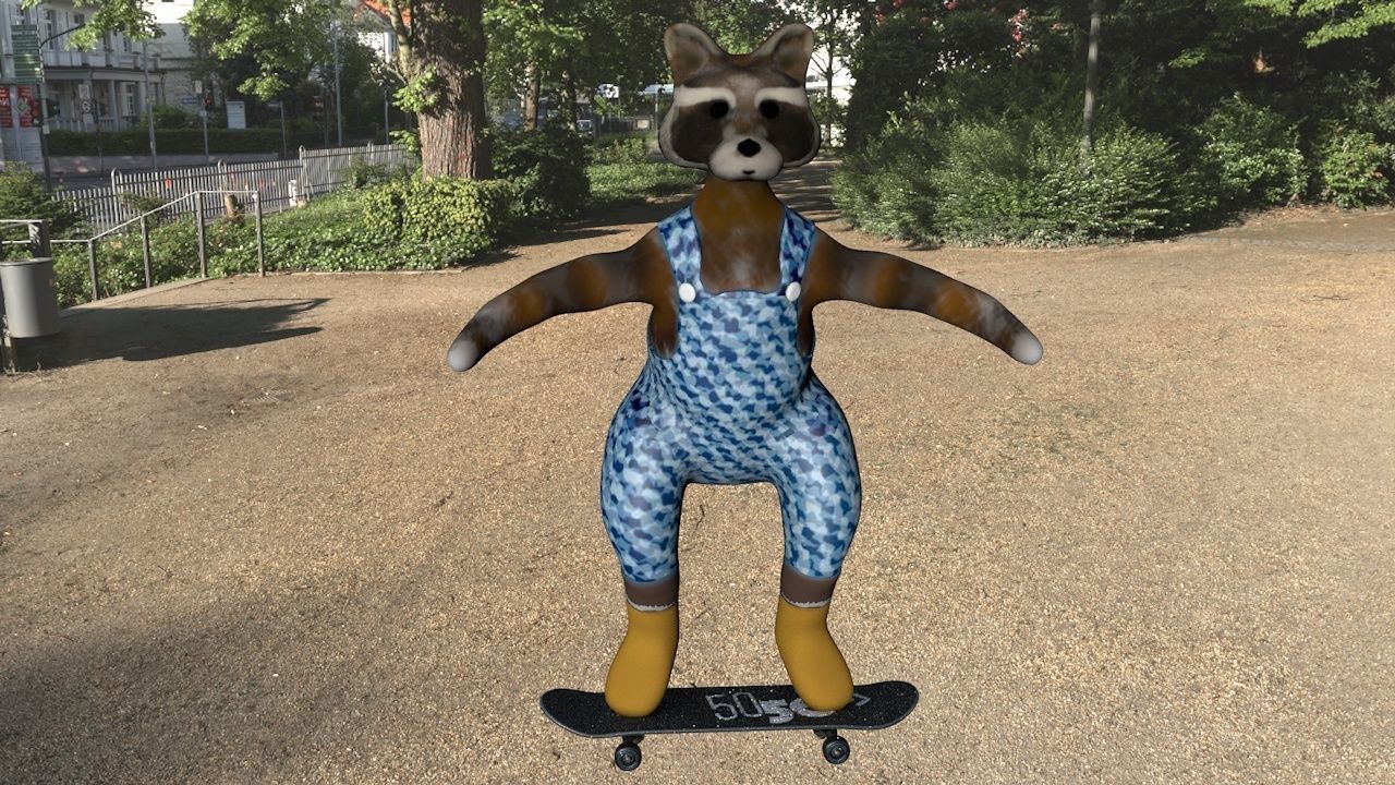 raccoon on a skateboard 3D model_1