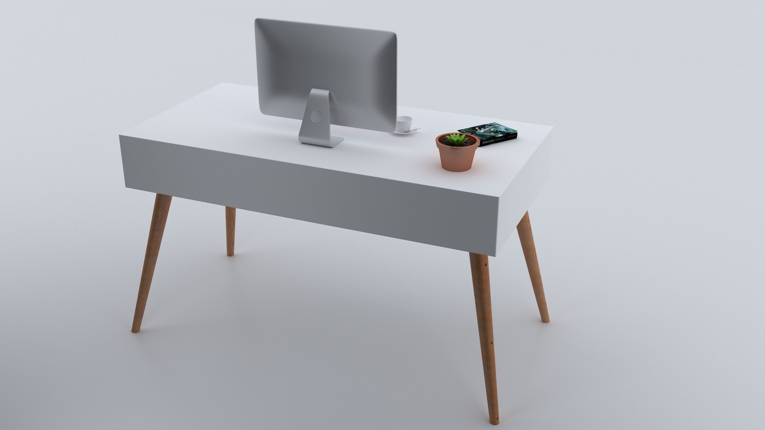 Desk001 computer desk with drawers 3D model_4