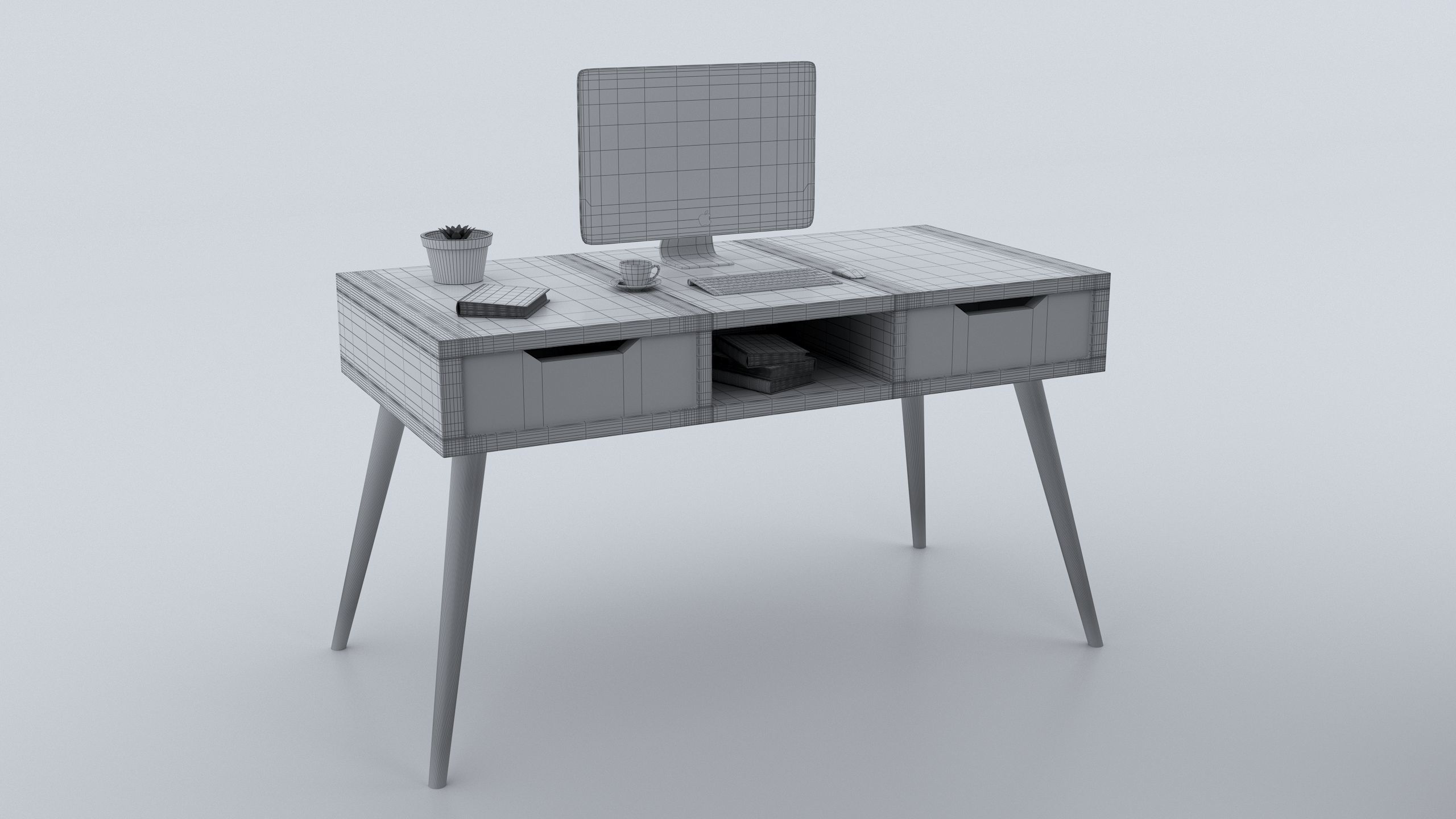 Desk001 computer desk with drawers 3D model_6