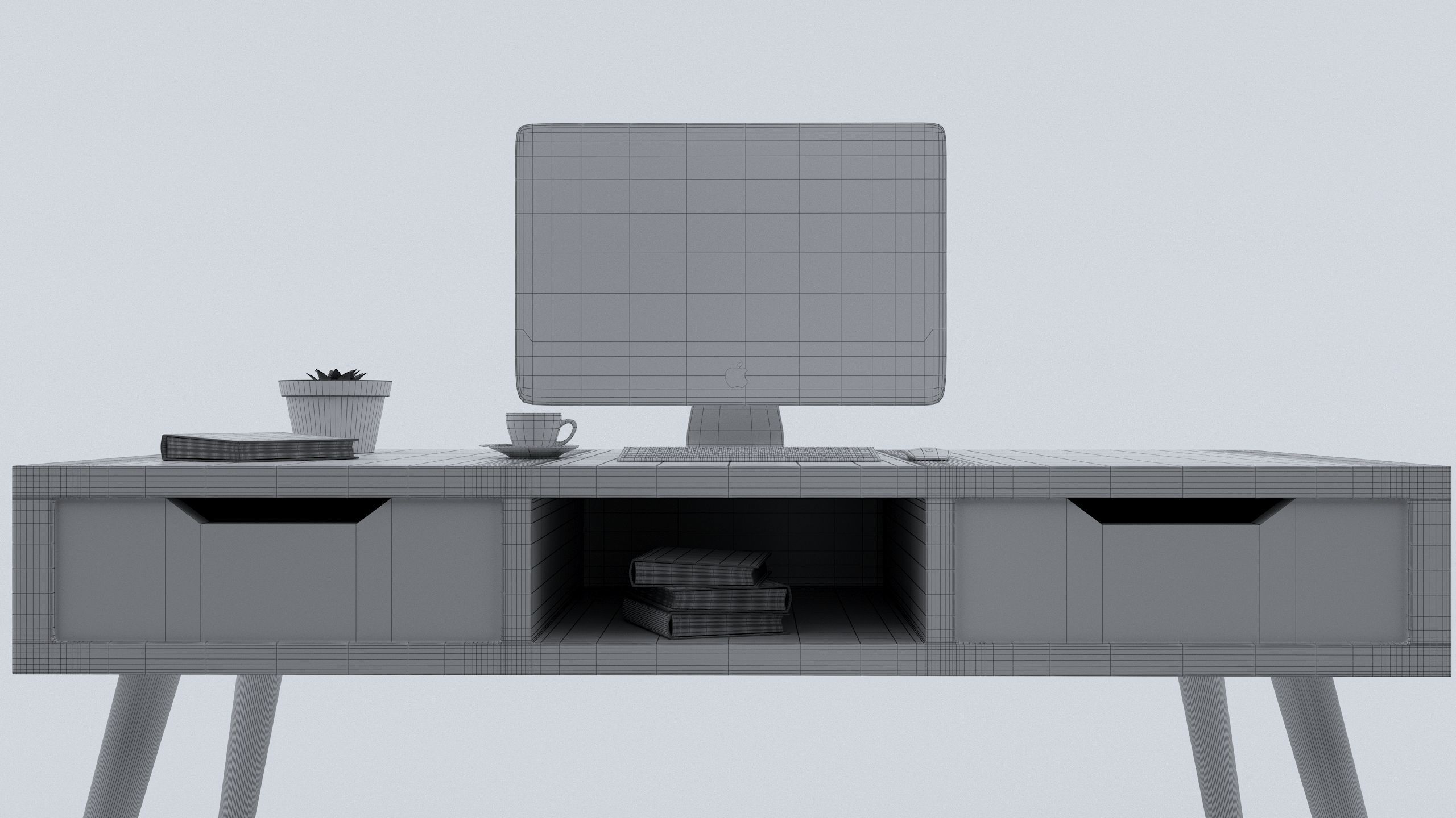 Desk001 computer desk with drawers 3D model_8
