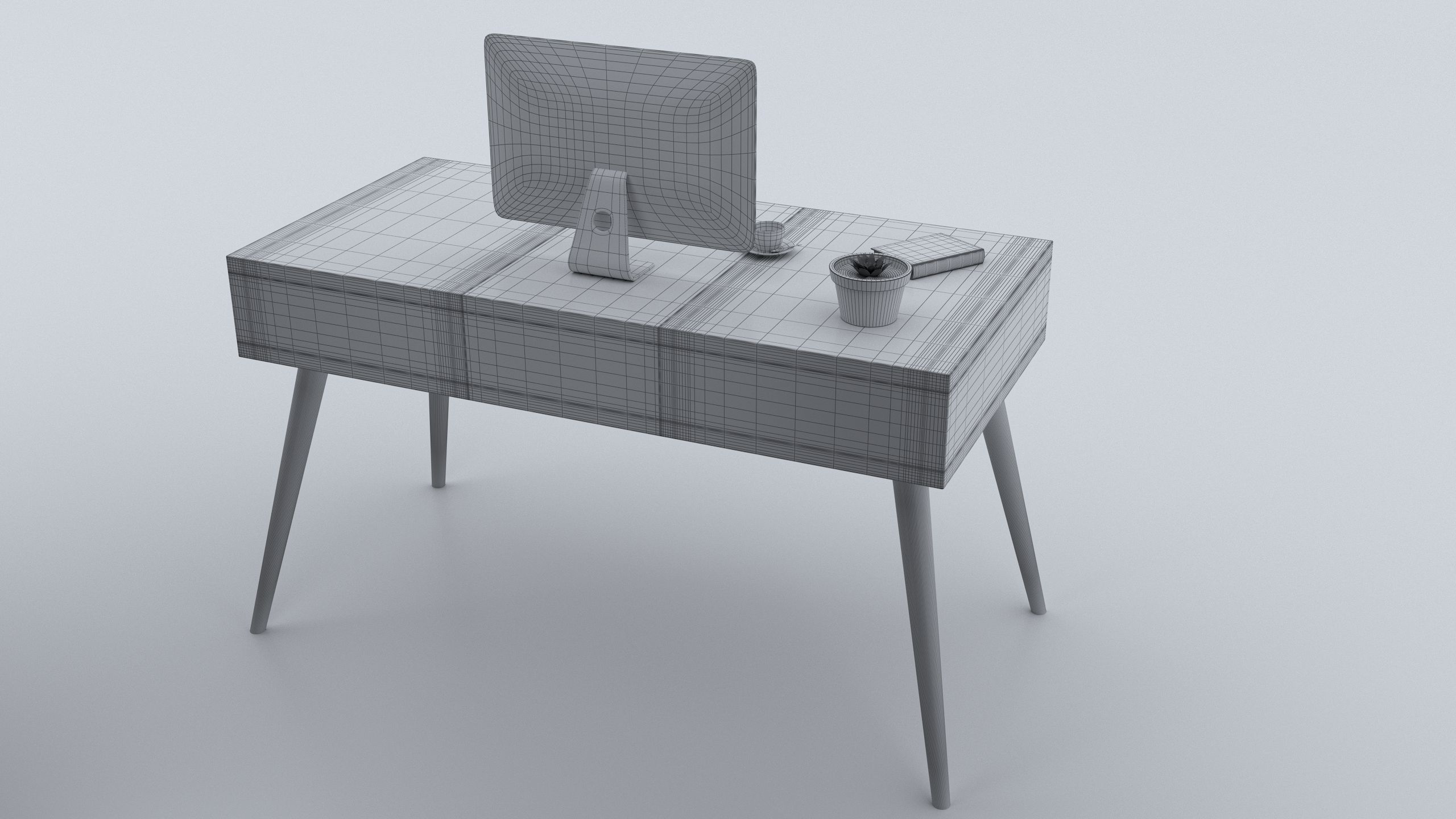 Desk001 computer desk with drawers 3D model_7