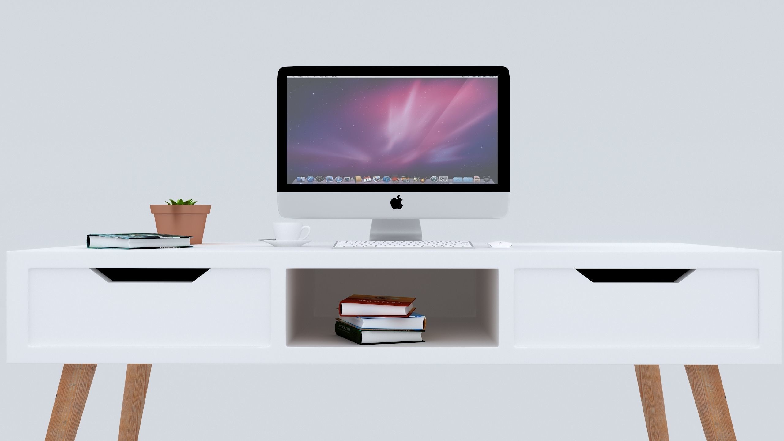 Desk001 computer desk with drawers 3D model_2