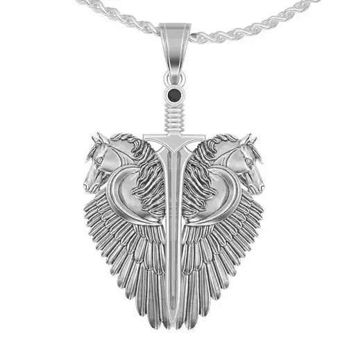 Horse sword And wings pendant Silver Gold  Print spartiate