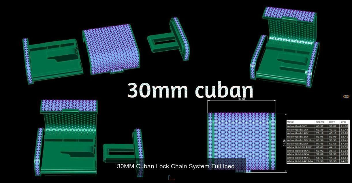 Diamonds Cuban Links Locks Pack 3D Model Collection_2