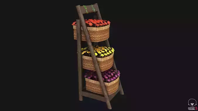 Wicker Basket with Flowers PBR Low-poly 3D model