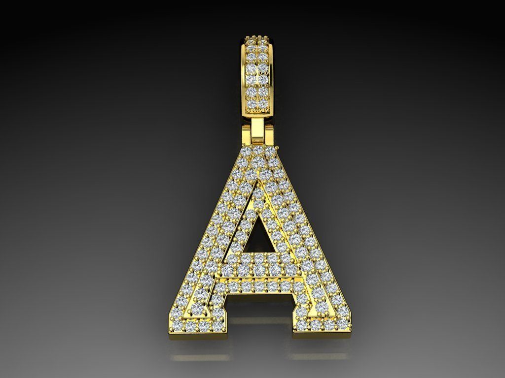 Diamond Alphabet Pendant Letter A 3D print model_4