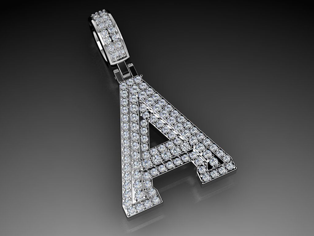 Diamond Alphabet Pendant Letter A 3D print model_2