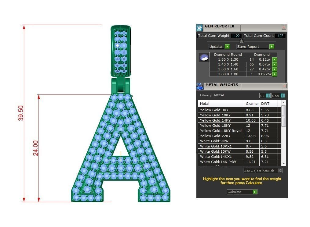 Diamond Alphabet Pendant Letter A 3D print model_11