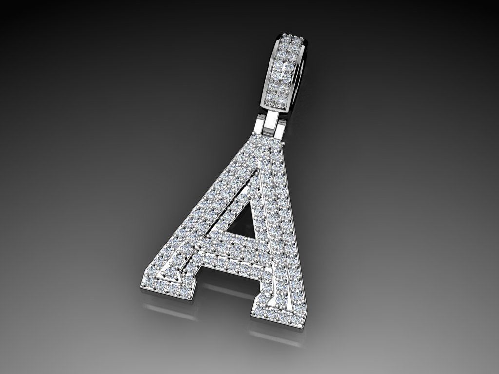 Diamond Alphabet Pendant Letter A 3D print model_9