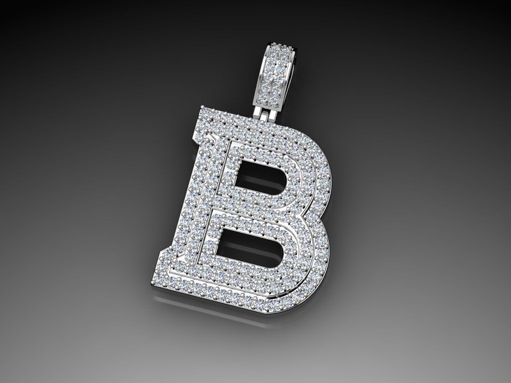 Diamond Alphabet Pendant Letter B 3D print model_15