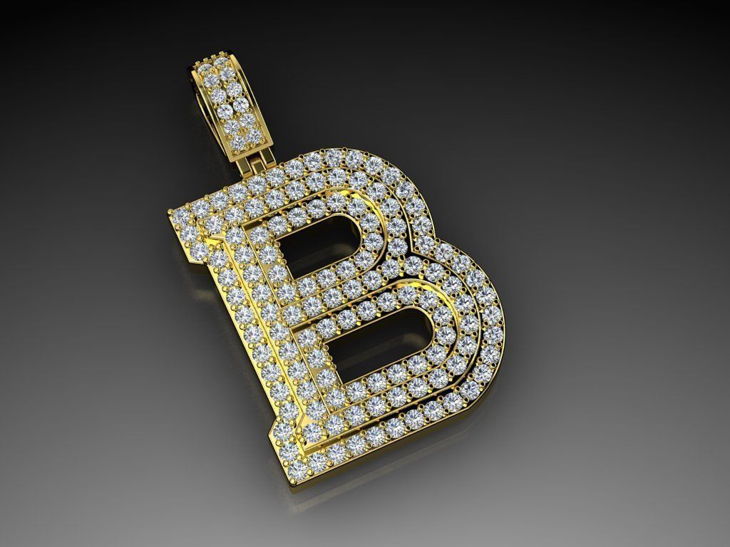 Diamond Alphabet Pendant Letter B 3D print model_1