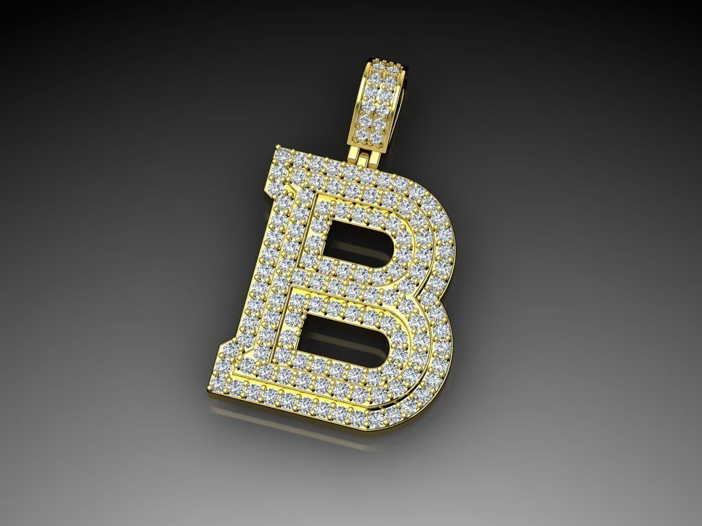Diamond Alphabet Pendant Letter B 3D print model_8