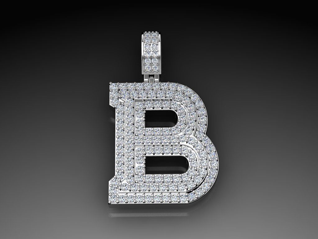 Diamond Alphabet Pendant Letter B 3D print model_5