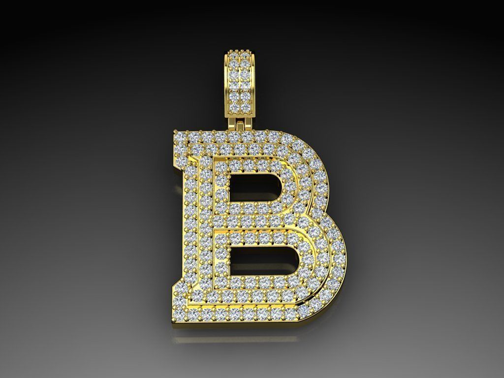 Diamond Alphabet Pendant Letter B 3D print model_14