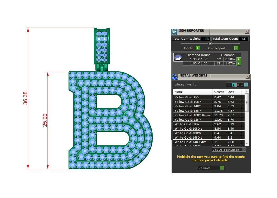 Diamond Alphabet Pendant Letter B 3D print model_19