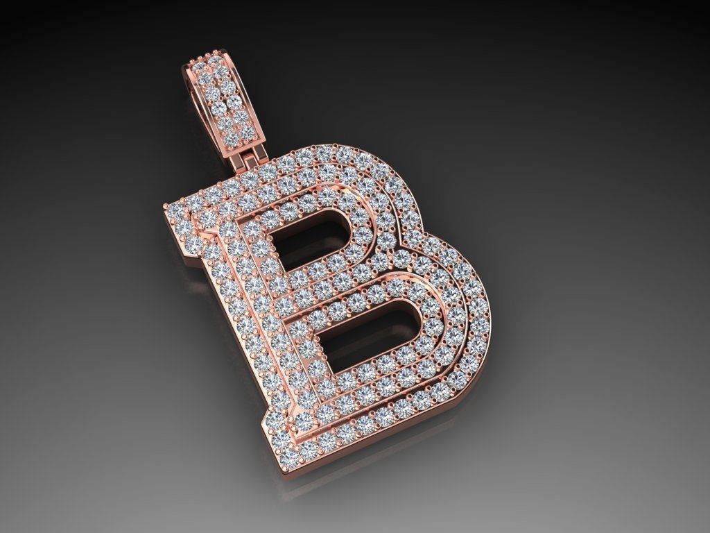 Diamond Alphabet Pendant Letter B 3D print model_2