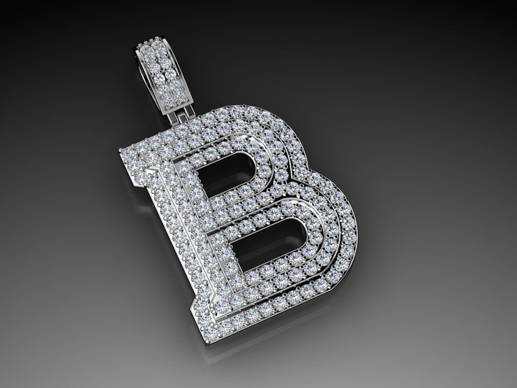 Diamond Alphabet Pendant Letter B 3D print model_13