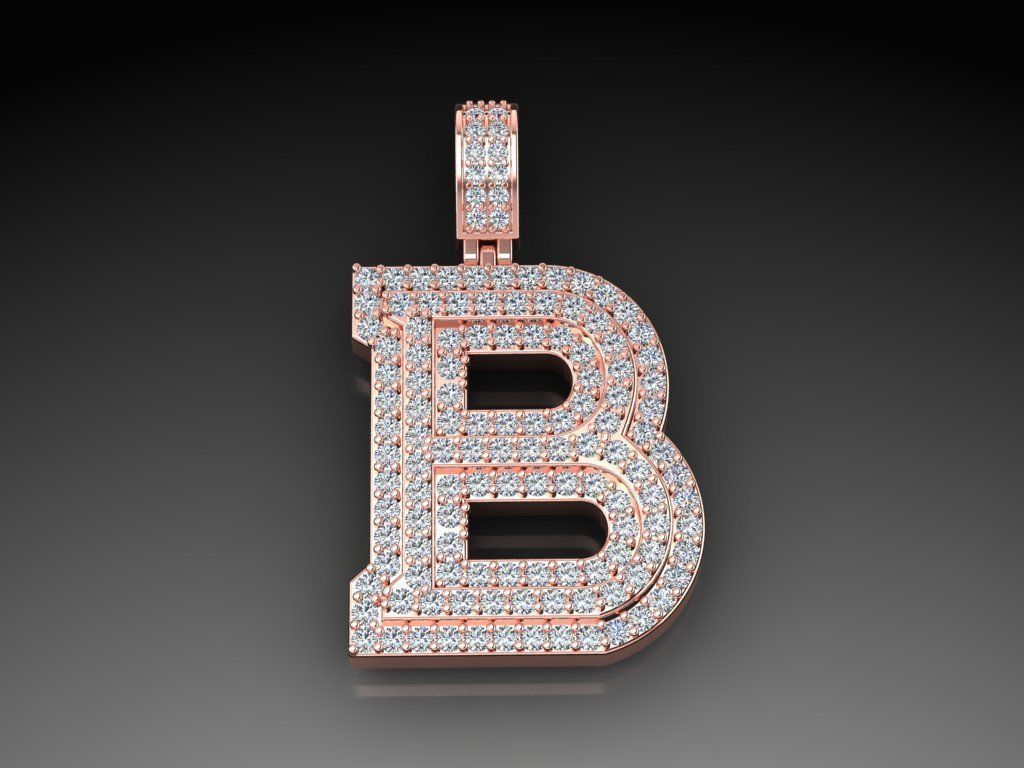 Diamond Alphabet Pendant Letter B 3D print model_4