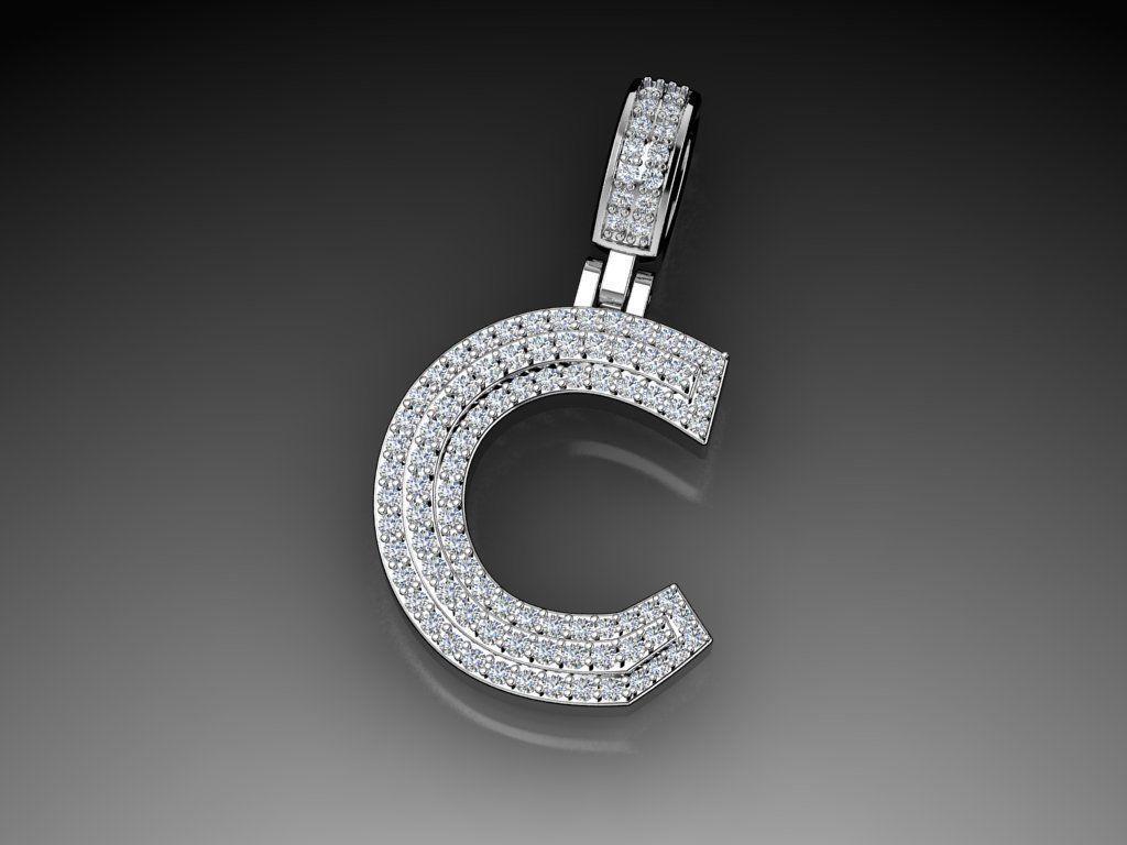 Diamond Alphabet Pendant Letter C 3D print model_7
