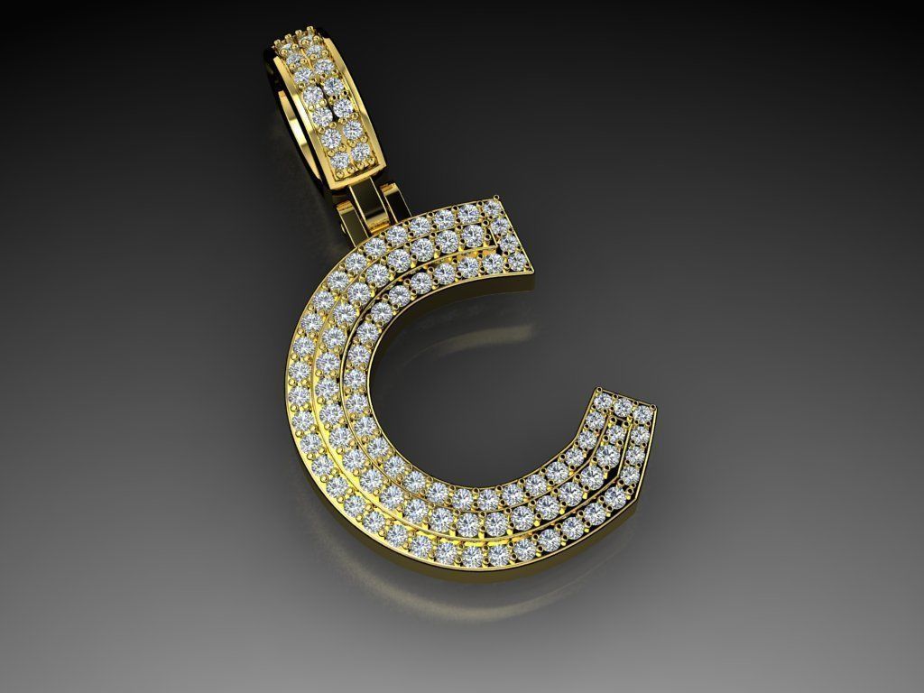 Diamond Alphabet Pendant Letter C 3D print model_1