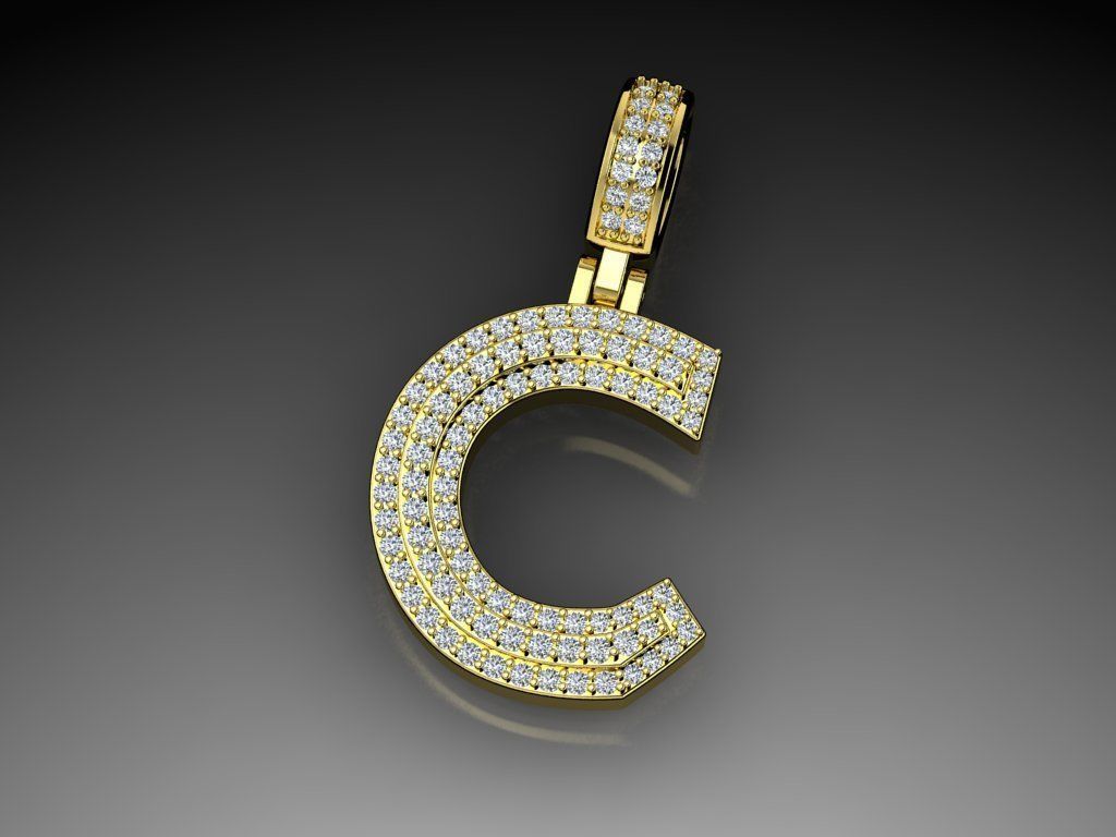 Diamond Alphabet Pendant Letter C 3D print model_15