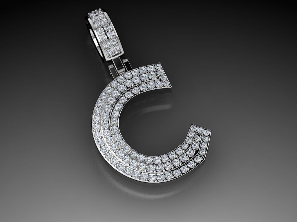 Diamond Alphabet Pendant Letter C 3D print model_3