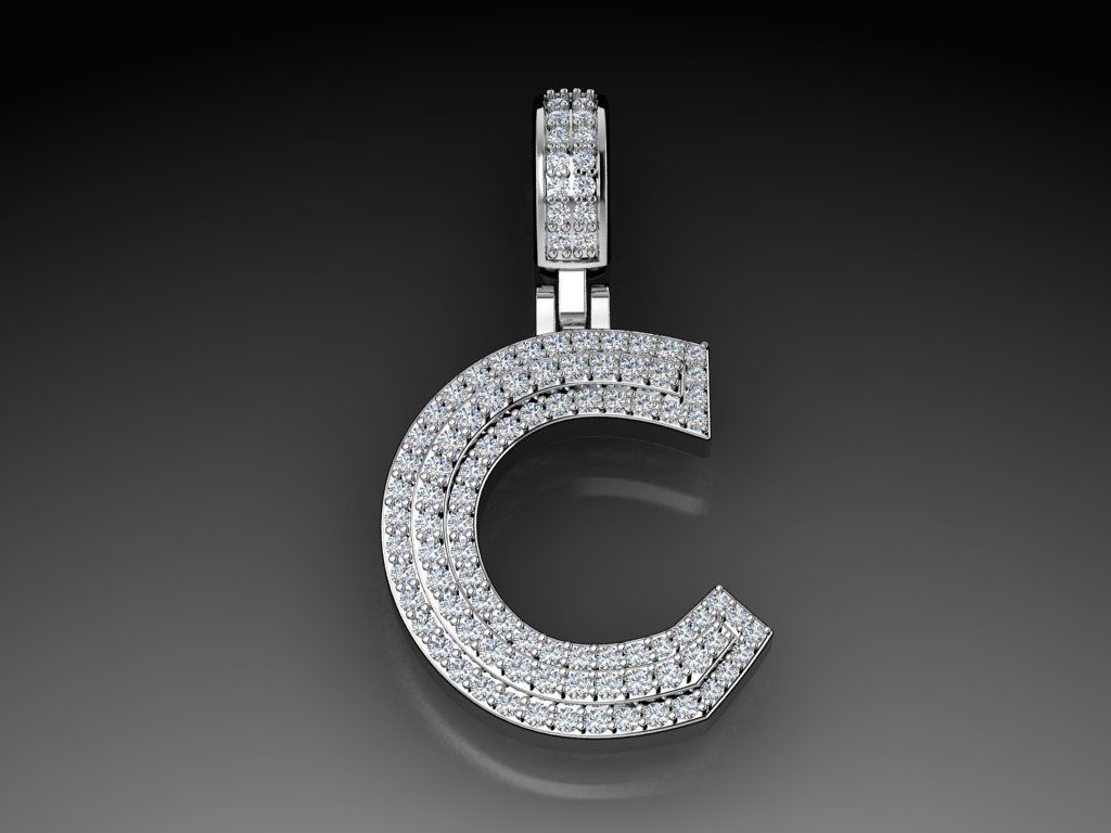 Diamond Alphabet Pendant Letter C 3D print model_5