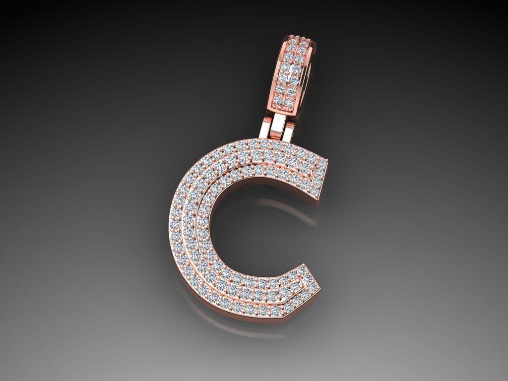 Diamond Alphabet Pendant Letter C 3D print model_6