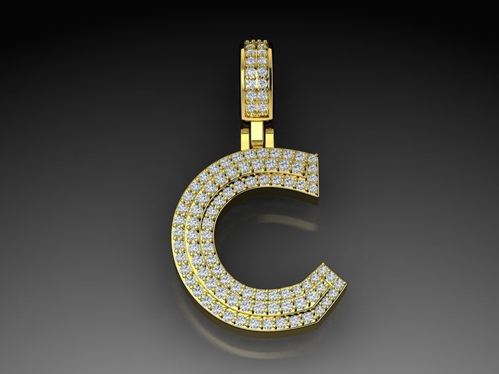 Diamond Alphabet Pendant Letter C 3D print model_12