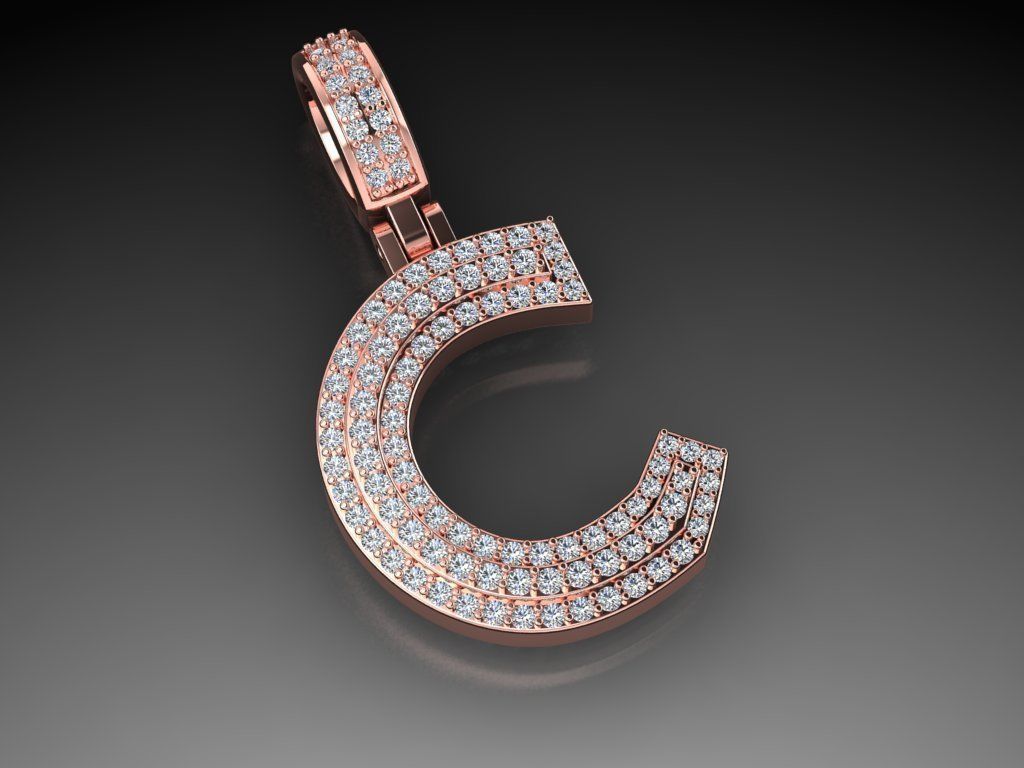 Diamond Alphabet Pendant Letter C 3D print model_2