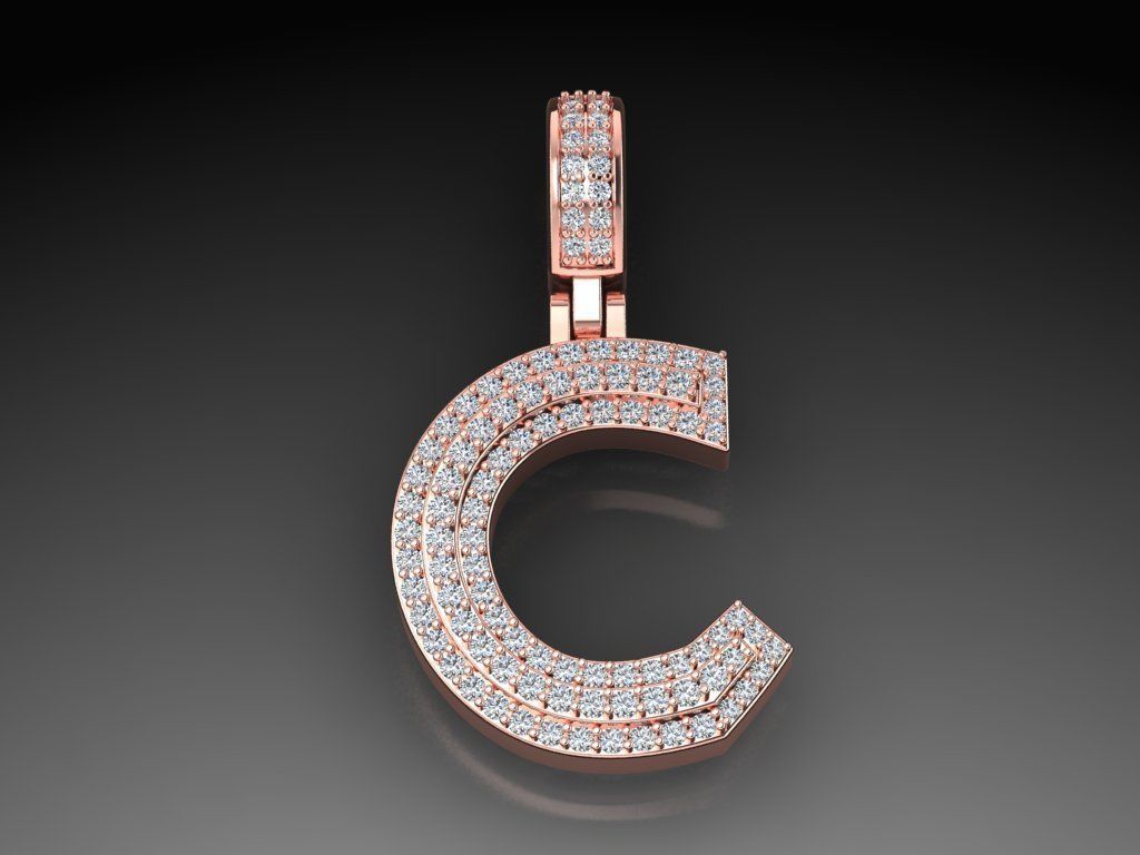 Diamond Alphabet Pendant Letter C 3D print model_11