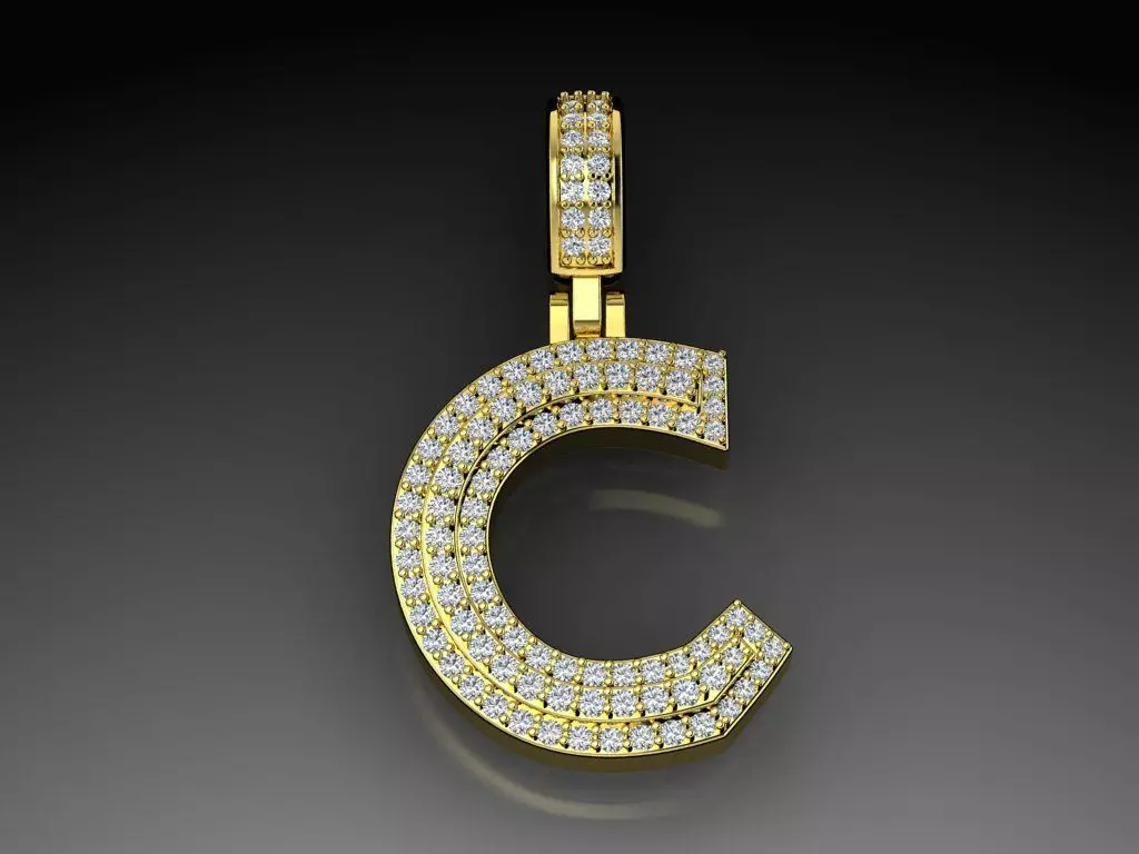 Diamond Alphabet Pendant Letter C 3D print model_0