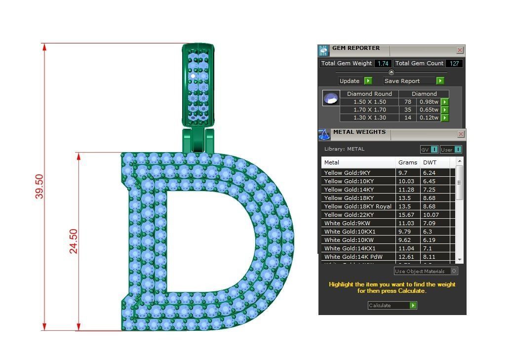 Diamond Alphabet Pendant Letter D 3D print model_19