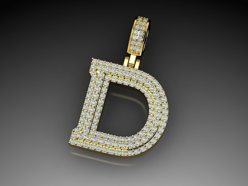 Diamond Alphabet Pendant Letter D 3D print model_8
