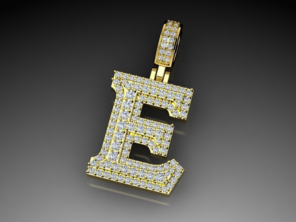 Diamond Alphabet Pendant Letter E 3D print model_6