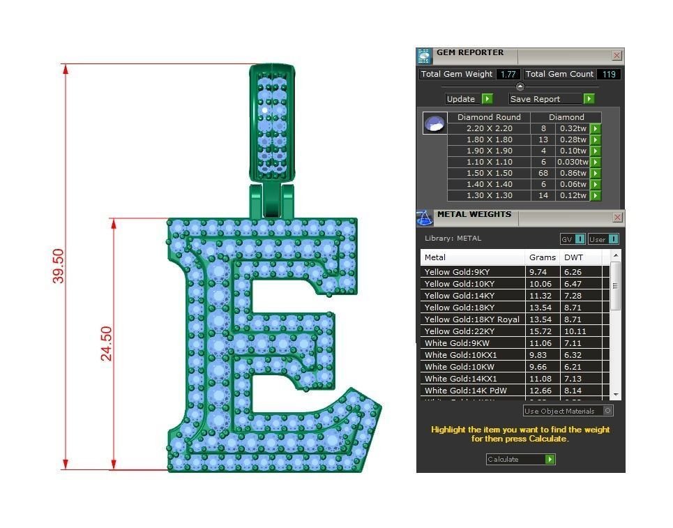 Diamond Alphabet Pendant Letter E 3D print model_19