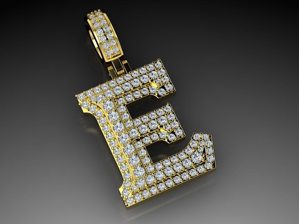 Diamond Alphabet Pendant Letter E 3D print model_5