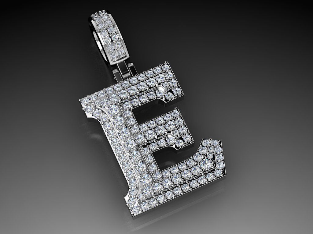 Diamond Alphabet Pendant Letter E 3D print model_3