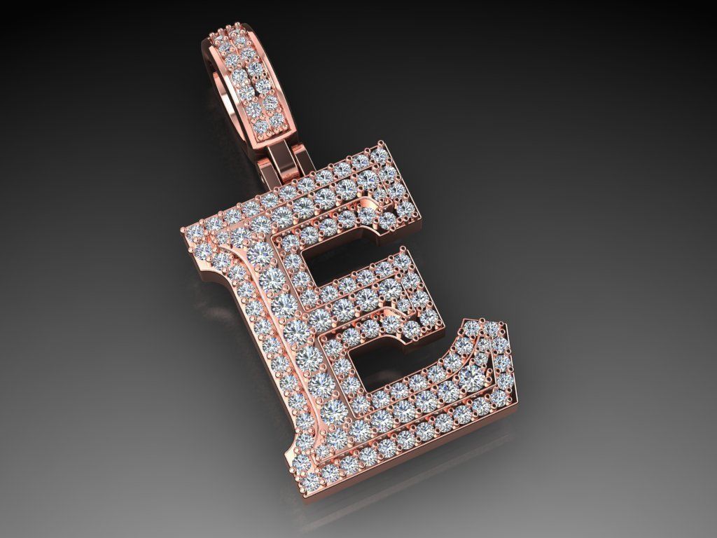 Diamond Alphabet Pendant Letter E 3D print model_8