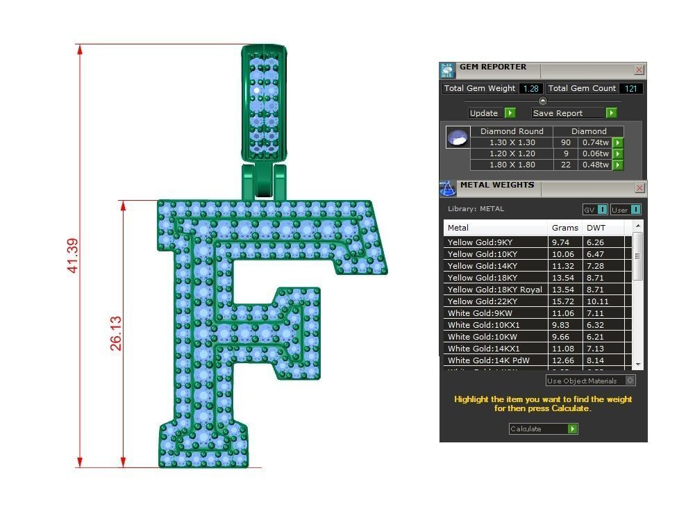 Diamond Alphabet Pendant Letter F 3D print model_8