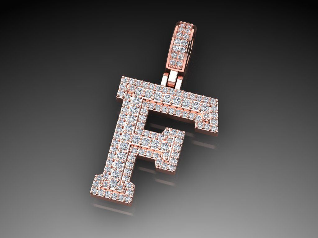 Diamond Alphabet Pendant Letter F 3D print model_9
