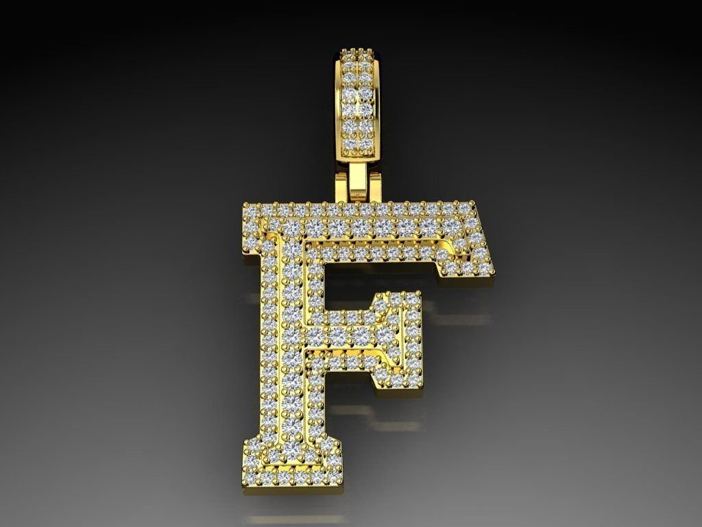 Diamond Alphabet Pendant Letter F 3D print model_12