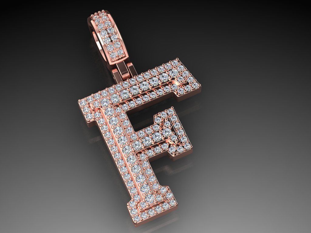 Diamond Alphabet Pendant Letter F 3D print model_2