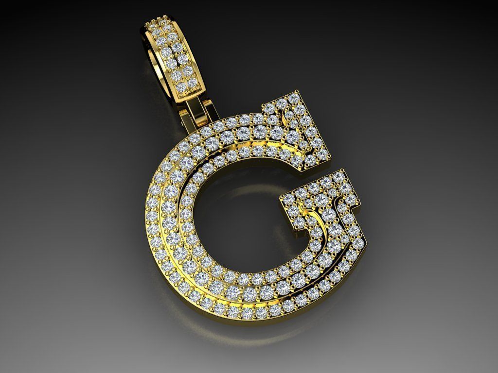 Diamond Alphabet Pendant Letter G 3D print model_15
